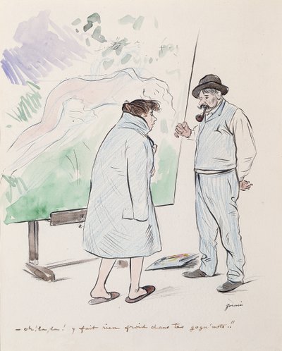 &39;まあ！ Gogu&39;notes !! &39;で何も冷たくしないでください。 （紙に鉛筆と水彩） 作： Jean Louis Forain